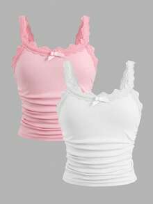 SHEIN Tween Girl Fitted Casual Minimalist Comfortable 2 Pieces Camisole Set - Multicolor - View 1