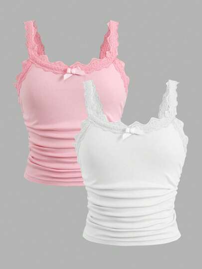 SHEIN 少女修身休闲简约舒适两件套吊带背心套装