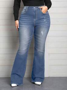 EMERY ROSE Plus Size Elegant Slimming Flare Leg Jeans - Medium Wash - View 1