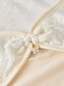 SHEIN MOD 加大码女式正面镂空网眼T恤，杏色 - 杏色 - 查看 5