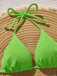 Swim Vcay Conjunto de bikini de unicolor para vacaciones en la playa - Verde militar - Ver 4