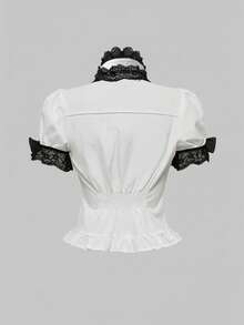 ROMWE J-Fashion 洛丽塔夏季娃娃衫可爱甜美3D蝴蝶结装饰泡泡袖女式衬衫 - 白色 - 查看 2