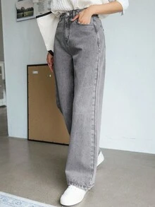 DAZY High Waisted Wide Leg Jeans - Grey - View 8