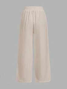 SHEIN Tall CURVE CURVE 女款大尺碼三件組 黑色與淺藍色抽繩寬腿褲 高腰直筒居家休閒褲 秋季米色休閒款 - 彩色 - 查看 7