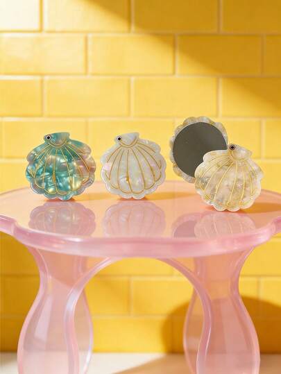 Joivida 1个/2个贝壳化妆镜 超薄女士便携双面迷你折叠镜 节省空间口袋大小 适合日常和办公补妆 多场景适用 白色/绿色