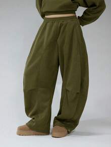 COUREZ Low Rise Baggy Balloon Joggers With Pleated Knees /Y2K Spring Clothes For Women Wide Leg Pants Woman Sweatpants For Woman Summer Outfits For Women Spring  Summer Loungewear Festival Oversized Pants Wide Leg Sweatpants Baggy Pants Concert Outfits - Army Green - View 3