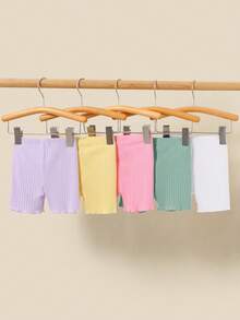 5pcs Baby Girls' Casual Solid Color Elastic Waist Shorts Set - Black - View 5
