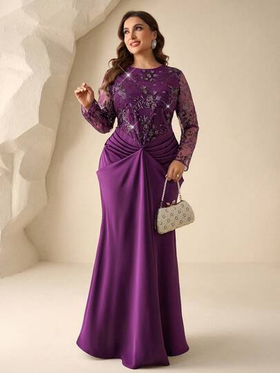 Coutiva Plus Size Women's High-End Evening Gown, Elegant Glittering Luxury Celebrity Style Mermaid Dress