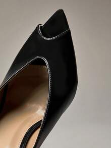 SHUZIA Giày sandal cao gót nữ thời trang, cổ điển, gợi cảm, thanh lịch, chất liệu giả da bóng. - màu đen - Xem 7