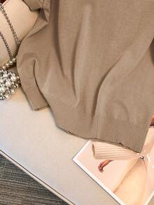 GlowEve CURVE Tight Fitting Slim Knitted Short Sleeve Pullover Sweater - Apricot - View 5