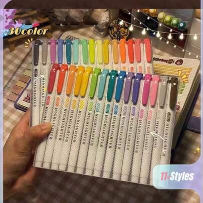 15 色双头荧光笔套装，荧光绘图笔，荧光笔，艺术，可爱粉彩文具，返校