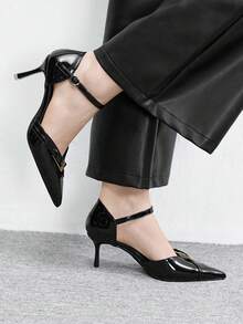CUCCOO BIZCHIC Tacones de aguja de moda con diseño de hebilla y punta afilada para mujer - Negro - Ver 5
