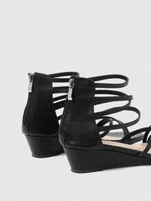 Sleekvia Women Shoes Summer Round Toe Black Stripe Simple Commuter Daily Versatile Occupation Comfortable Wedge Heel Women Sandals Women's Shoes - Black - View 5