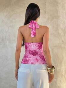 Aloruh Women's Elegant Multi-Layer Ruffle Trim Stand Collar Fitted Tank Top - Multicolor - View 2