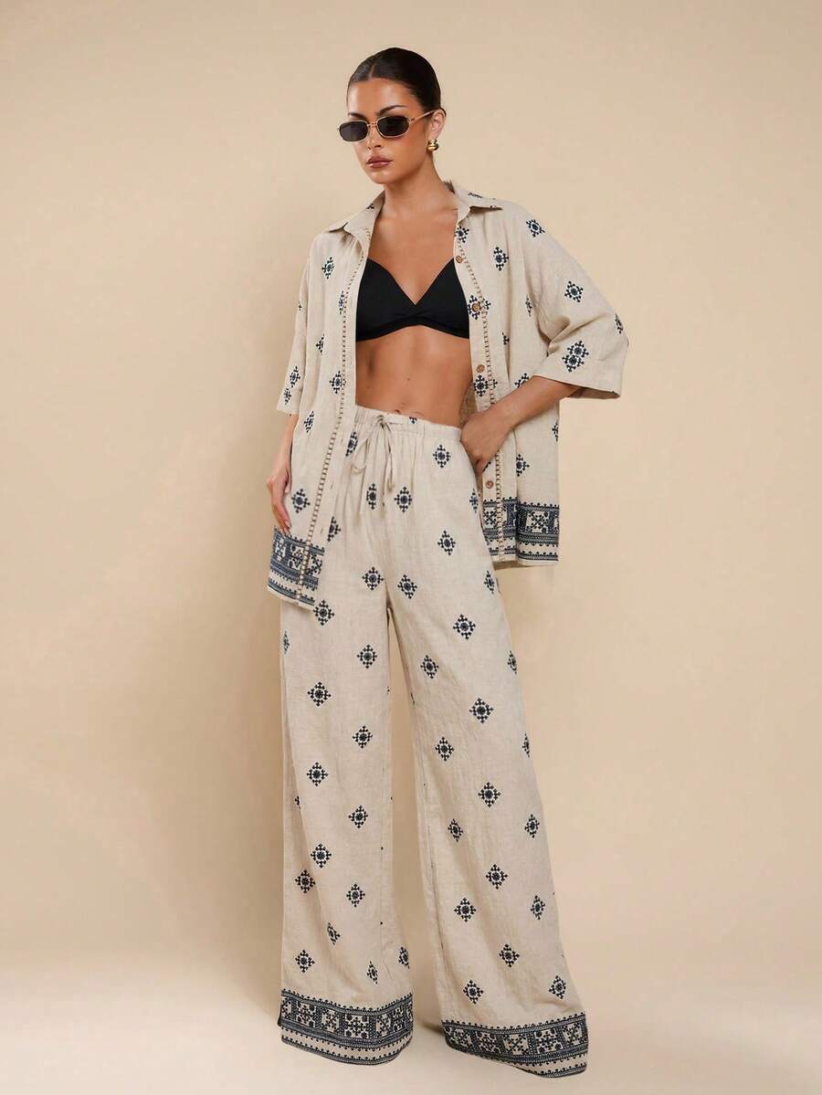 COSMINA Women's Elegant Straight Leg Loose Fit Long Pants, Versatile For Commuting, Office, Outings, Vacation, Travel, Spring - Apricot - View 1