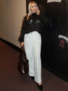 salliqueen 女士时尚黑色毛绒长袖衬衫 - 黑色 - 查看 5