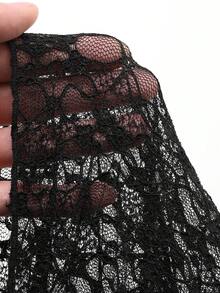 FRIFUL Women's Stand Collar Long Sleeve Sheer Lace Fitted Blouse - Black - View 7