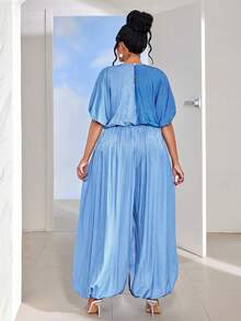 Maweii 2 pièces/Set Femmes Grandes Tailles Top Décontracté en Patchwork de Denim à Col Rond et Pantalon Ample, Tenue Polyvalente pour le Quotidien, les Déplacements, le Style de Rue, Printemps/Été/Automne - Multicolore - Voir 2