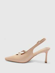 CUCCOO BIZCHIC 女士鞋履春秋新款法式小方头细高跟杏色搭扣露跟鞋，简约优雅，通勤舒适，女士高跟露跟鞋 - 杏色 - 查看 10