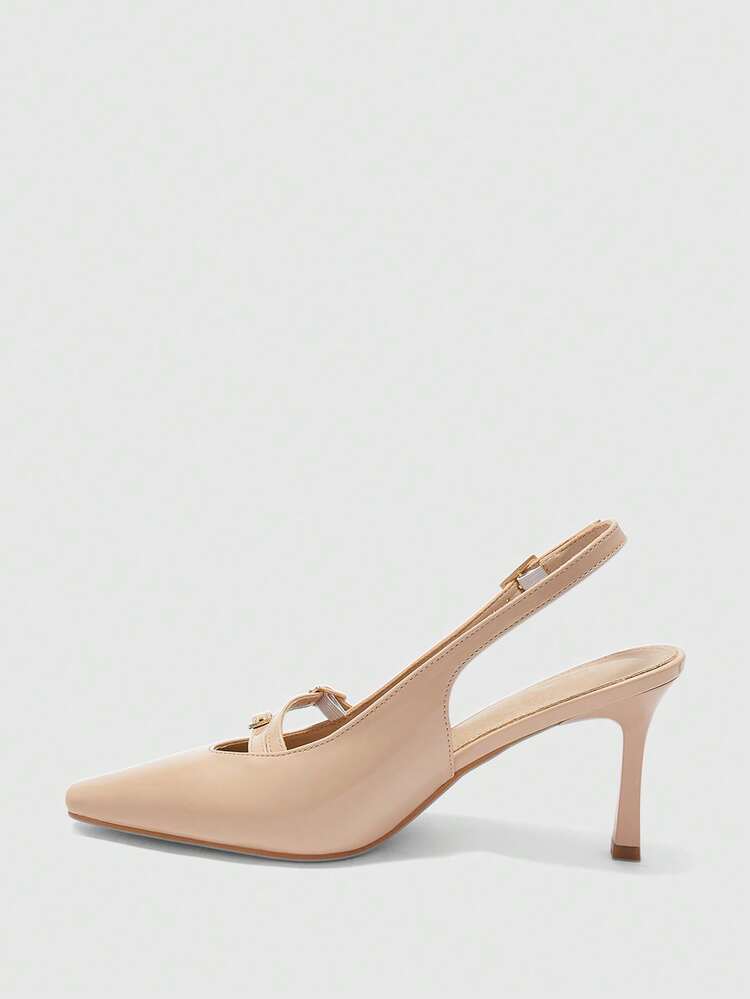 CUCCOO BIZCHIC Women Shoes Spring And Autumn New French Small Square Toe Thin High Heel Apricot Buckle Slingback With Simple Elegance Elegant Commuting To Work Comfortable Women's High Heel Shoes Slingback Women's Shoes