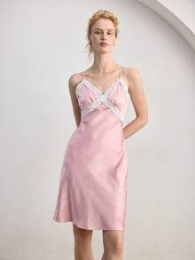 Ocili Women's Casual Contrast Lace Camisole Nightgown, Summer - Pink - View 1