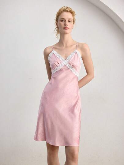 Ocili Women's Casual Contrast Lace Camisole Nightgown, Summer