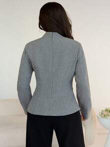 Modelyn 大码女式灰色长袖收腰A字褶皱优雅衬衫 - 灰色 - 查看 2