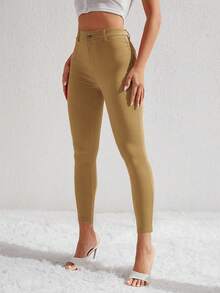 EMERY ROSE Women's Simple Casual Solid Color Skinny Jeans - Mocha Brown - View 5