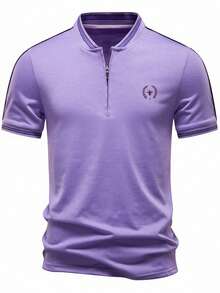 Manfinity Homme Áo Polo nam họa tiết da báo, viền sọc, màu trắng, áo polo nam màu trắng, áo polo nam màu trắng, áo polo nam màu trắng, áo polo nam màu trắng. - Màu tím - Xem 3