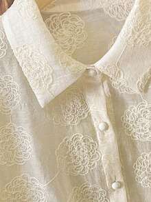 Lacomfia Áo kiểu Pháp thanh lịch, đa năng dành cho nữ cỡ lớn, thêu 3D. - Màu be - Xem 6