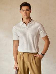 OTTIMOZO 男士纯色简约 Polo 领纽扣短袖针织衫 男士针织衬衫 米色上衣 男士纽扣针织 Polo 衫 男士 Polo 衫 领口 男士白色 Polo 衫 - 白色 - 查看 7