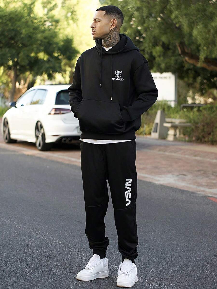 Devon Thys 男士时尚休闲针织印花运动裤 - 黑色 - 查看 1