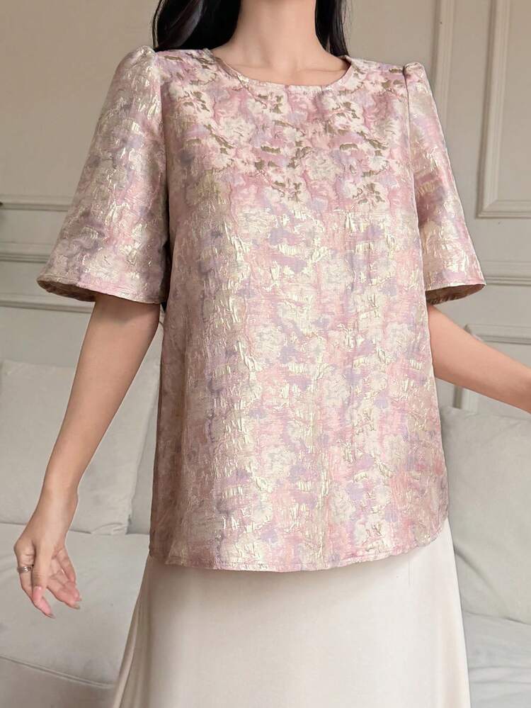 Women's Elegant Textured Loose Puff Sleeve Blouse Summer