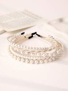 Enchnt 5件套女士仿珍珠侧夹发夹头饰、发箍、发圈、发带、发箍头饰 - 白色 - 查看 5