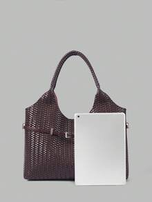 Ontre Women's Tote Bag, Retro Woven Embossed Handbag, Exquisite Large-Capacity Shoulder Bag. - Coffee Brown - View 3