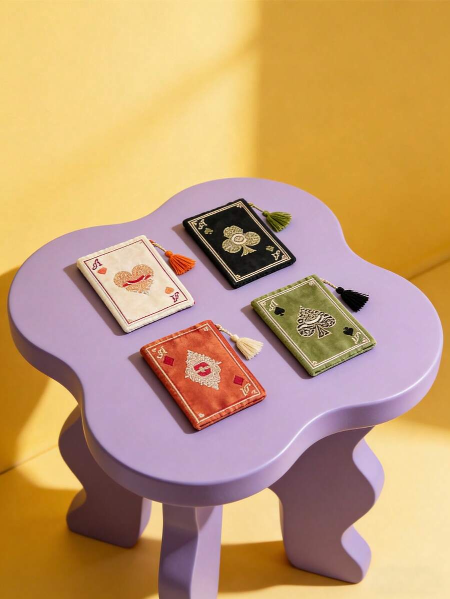 Joivida 1 Porta-moedas feminino estilo japonês feito à mão, com estampa de cartas de pôquer, bolsa para moedas, nécessaire, bolsa portátil para uso externo, bolsa multifuncional de grande capacidade, porta-moedas e cartões, bolsa vintage com franjas. Perfeito para Ano Novo, Dia dos Namorados, volta às aulas, presente para família, namorado(a) e amigos. - Multicolor - Ver 1