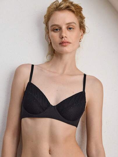 Ocili Glitter Lace Cup Underwire Bra, Comfortable Wireless Bra For Women