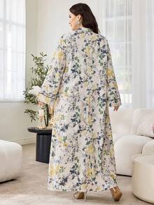 Al Najma Casual Minimalist Allover Print Stand Collar Long Sleeve Loose Regular Dress For Plus Size Women, Spring/Autumn - Multicolor - View 2