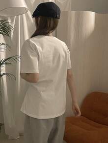 DAZY Women's White Round Neck Loose Fit Casual T-Shirt - White - View 5