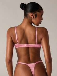 SHEIN BAE 2件套浪漫花卉刺绣性感女士内衣套装 - 粉色 - 查看 2