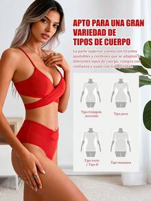 Bikini minimalista de unicolor 2026, ropa de baño de playa de vacaciones de verano - Rojo - Ver 11