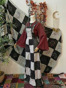 Sunspun 休闲格子宽松舒适连体裤 - 黑與白 - 查看 4