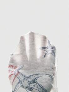 ROMWE Avant Vacation Outfit Fitted Draped Neck Backless Tank Top With Ocean Fish & Starfish Print For Women - Blue - View 5