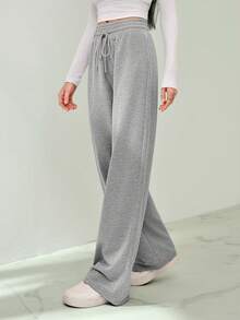 SHEIN Tall Spring Grey Solid Drawstring Waist Sweatpants Graduation,Back To School Outfits,Graduation,Teacher Outfits For Women,Back To School - Grey - View 6