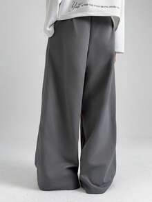 PAVTROS Men's Solid Color Pleated Casual Loose Wide-Leg Pants - Dark Grey - View 2