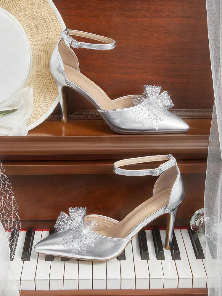 CUCCOO HITCHD Women's Pointed Toe Buckle Design Bow Decor Elegant High Heels Valentine's Day Elegant Shoes Wedding Shoes