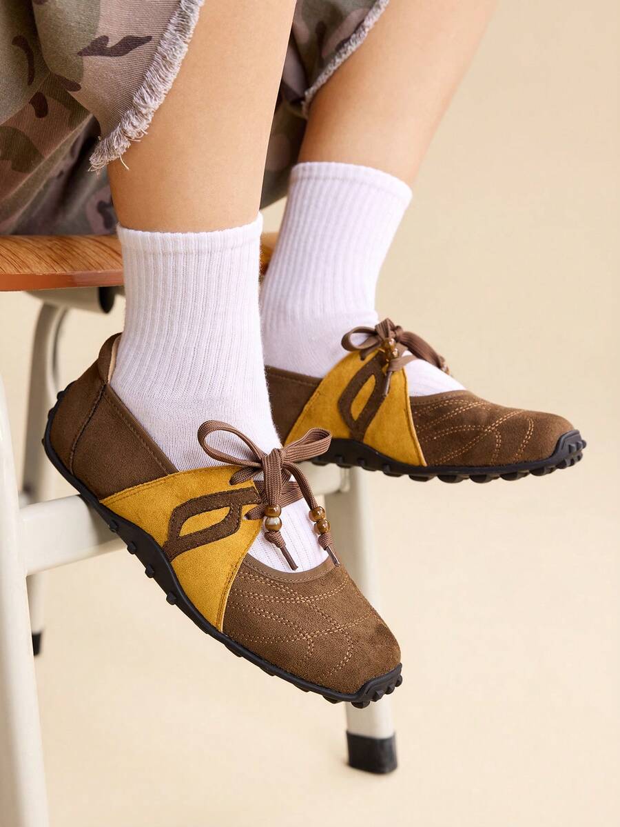 CUCCOO EASI Women's Lace-Up Design Casual Comfortable Sneakers For Daily Wear - Brown - View 1