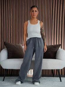 SAYEHFBABY Light Grey Women's Casual Low-Waist Straight-Leg Sweatpants, Suitable For Summer, Washed Effect,Fall - Light Grey - View 1