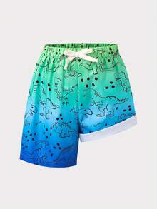 SHEIN 男童休闲宽松印花沙滩短裤,适合夏季、海滩、户外、游泳 - 藍色 - 查看 4