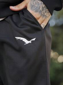 Devon Thys Men's 2 Pieces Bird Graphic Print Bomber Jacket And Jogger Pants Set For Spring Autumn Casual Outdoor Wear - Black - View 4